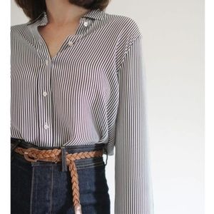 Everlane Burgundy Striped Silk Relaxed Shirt